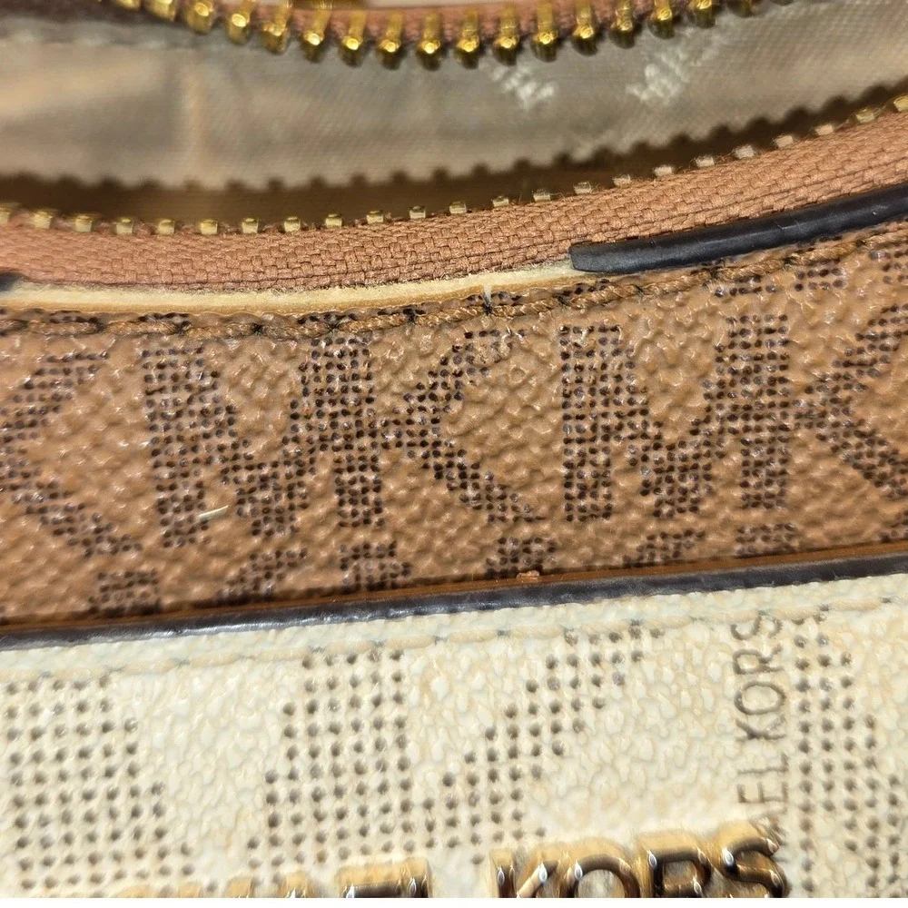 Michael Kors Monogram Satchel Crossbody Bag Brown Cream 35F1C8AS1B